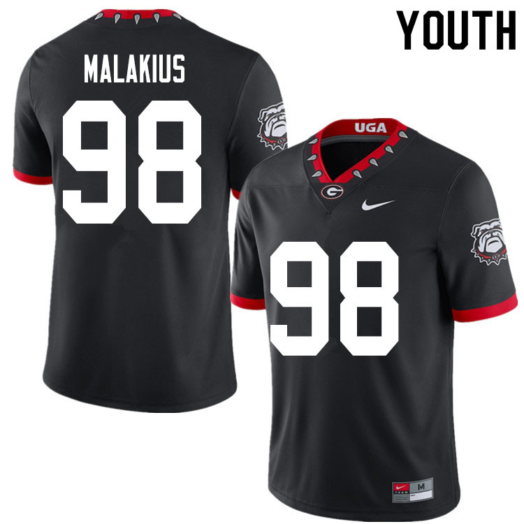 Georgia Bulldogs Youth Tyler Malakius #98 Black 2020 Mascot 100th Anniversary Stitched College UGA Football Jersey 23ZX010FI